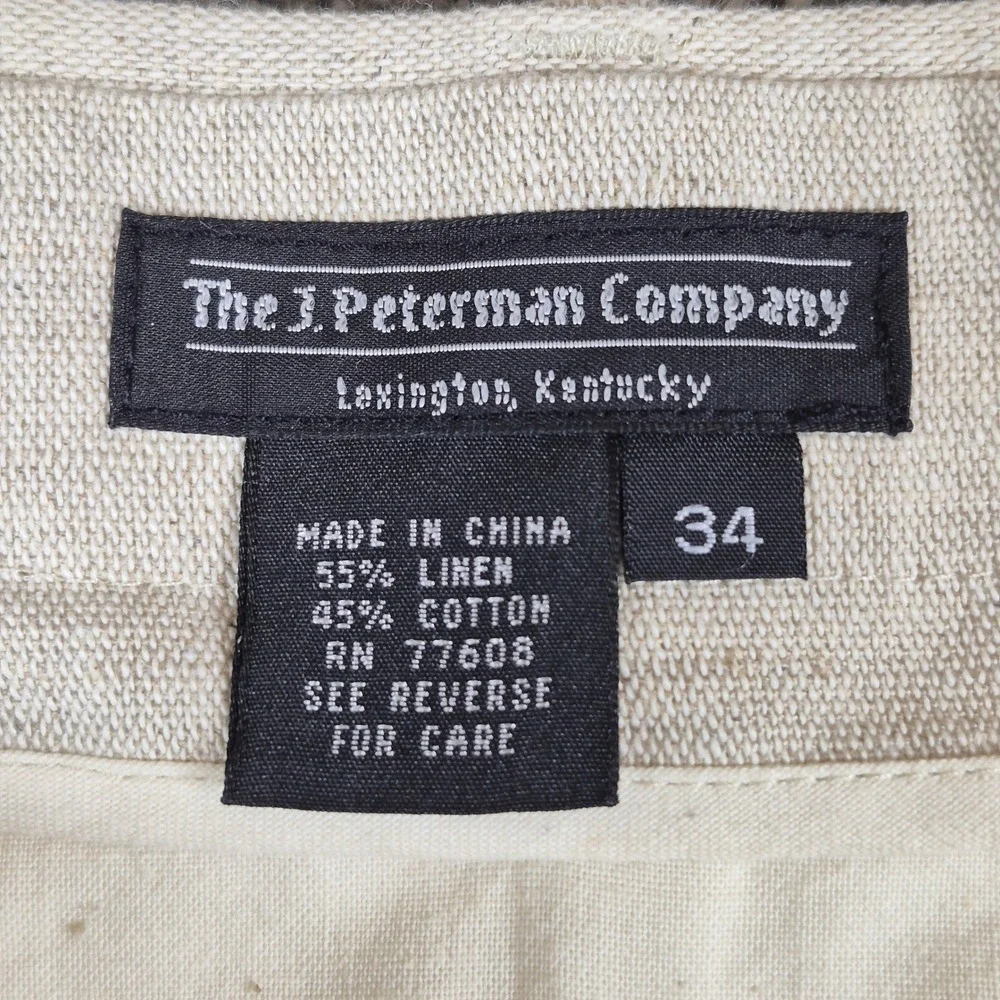 Vintage J Peterman Company Dress Pants Mens 34 Beige Linen Cotton Pleated Cuffed